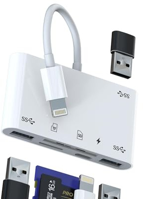 Adapter für Lightning USB Kartenleser SD Micro SD Ladegerät für Apple iPhone 14 Pro für iPad Air Übertragen externer Speicher Kamera TF Card Reader Kameraspeicher