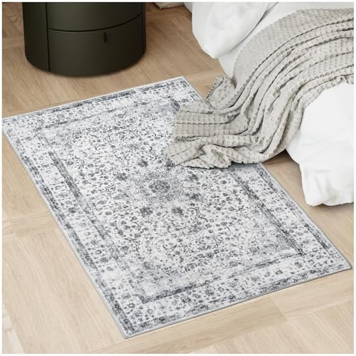 TecTake® Alfombra Pelo Corto y Diseño Vintage, Mullida, Suave y Resistente, Lavable a Máquina, Base de Plástico TPE Antideslizante, Ideal para Salón, Dormitorio, Habitación Matrimonio - 80x150 cm