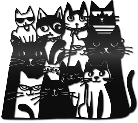 CREATCABIN Arte de Pared de Gato Negro, Decoración de Pared de Metal para Gatos, Figuras de Letreros Felinos para cotas, Siluetas, Esculturas Colgantes de Pared, Adorno Artístico de Hierro para Amante
