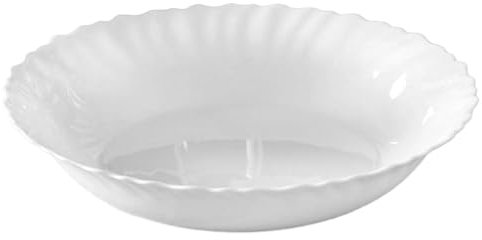 Tradineur - Fuente honda redonda de vidrio opal - Modelo Titán - Bordes Ondulados - Bandeja para servir, extra resistente, diseño clásico, apta para lavavajillas, cocina, hostelería - Ø 29 x 4 cm