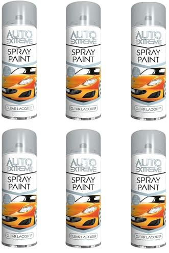 DIOXSTAR Clear Lacquer Spray Paint, Crystal Clear Finish, Enhances & Protects Surfaces, Quick Drying, Non Cracking, Long Lasting Performance, Water Resistant, 250ml (Pack of 6)