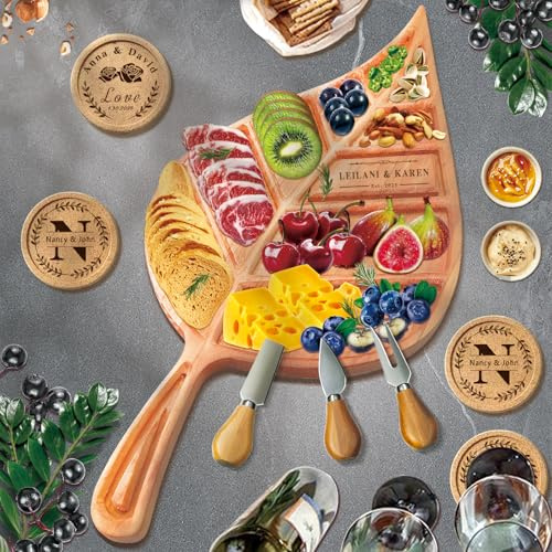 Tagliere di salumi a forma di foglia personalizzato - Tagliere di formaggi in legno con incisione personalizzata, set regalo di taglieri di salumi per la cucina e la decorazione della casa