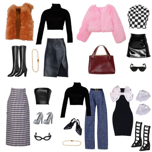 Lot de 17 vêtements de poupée pour poupée de 11,5 pouces, comprend un gilet en peluche, ensemble de robe en peau d'immersion à la mode, ensemble de robe courte en peluche, ensemble de robe de nœud