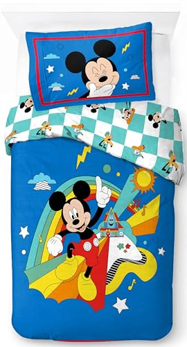 Jay Franco Disney Topolino Blu 100% Cotone Set Copripiumino Singolo - Include Federa 50 x 70 cm