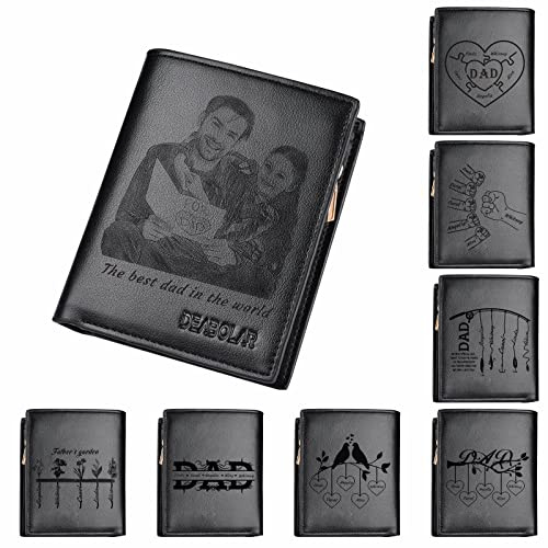 SHKINETARRY Benutzerdefinierte Herren-Leder-Geldbörse, personalisiertes Foto mit Gravur, Angel-Familiennamen-Geldbörsen, Vatertag, Jahrestag, Geburtstagsgeschenk für Vater, Ehemann