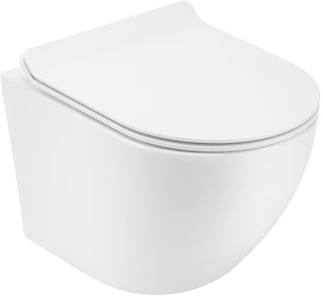 Rimless Wallhung Toilet Pan White Ceramic Back to Wall Toilet WC Soft Close Seat