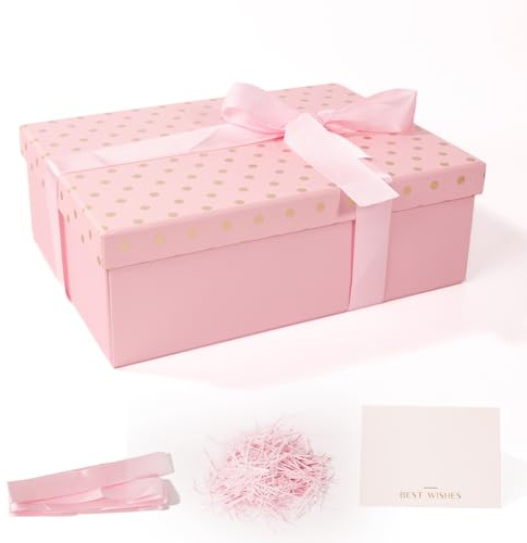 ZJHiome Große Geschenkboxen mit magnetischen Deckeln, luxuriöse Geschenkbox für Männer und Frauen, Geburtstag, Hochzeit, Jahrestag, enthält Karte, Band, Füllstoff (Rosa)