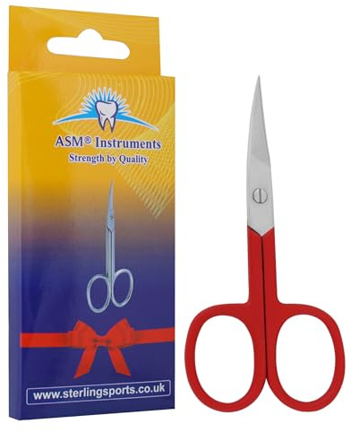 ASM® - Forbici professionali per unghie, curve, per manicure, cuticole, tagliacuticole, per sopracciglia, barba, naso, peli di bellezza, per uomini e donne (rosso)