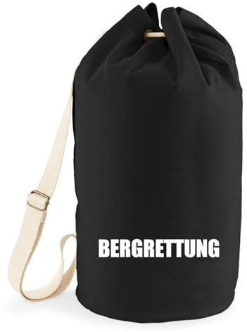 Huuraa Seesack Bergrettung Schriftzug Geschenk | Tasche 20 Liter Strandtasche Black Baumwolle Rucksack Geschenkidee Schwarze Sporttasche Duffle Bag mit Kordelzug Verschluss
