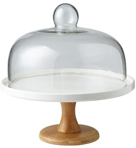 8 Inch Cake Stand with Clear Glass Lid Detachable Cake Dome Multi-functional Holder ideal for Home Party Dessert Cheese Fruit Display and Storage