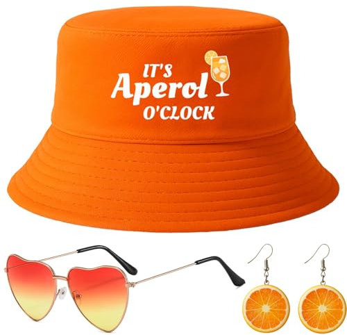 3-Teiliges Set Festival Zubehör - Orange Fischerhut & Herz Sonnenbrille & Ohrringe - Baumwolle Anglerhut Für Mallorca Party Outfit, Festival Outfit Damen, Malle Accessoires, Aperol Kostüm Damen