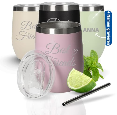 Personalisierter Weinbecher 350 ml - Trinkbecher mit Deckel und Strohhalm | Campingbecher, stapelbar, bruchsicher, Outdoor, Festival, leicht, langlebig