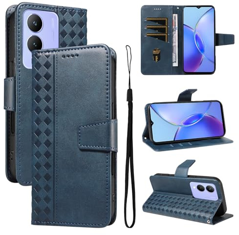 Rfvzubemok Compatible con Vivo Y17S / Y33T 4G / Y36M / Y36i / Y28 5G / Y12 2023 El Soporte se Puede Girar Funda Protectora para Cartera con Ranura para Tarjetas Blue
