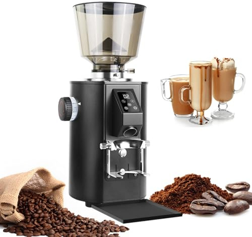 Molinillo de café comercial de 350 W, molinillo de café espresso con muelas planas de 64 mm, 9 ajustes de precisión y pantalla LED.(Black)