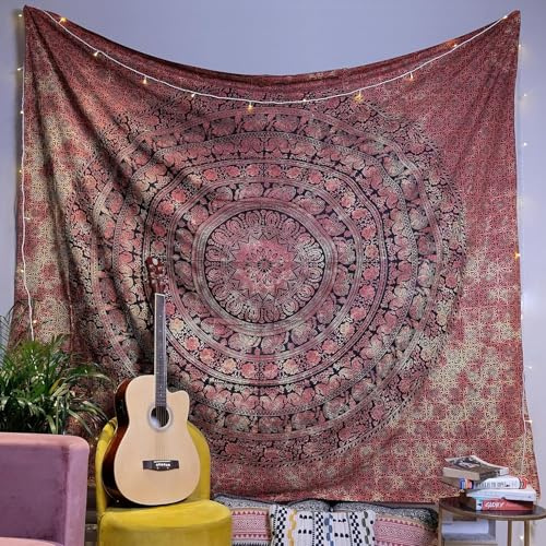 Craft Trade Mandala Wandteppich Indische Wandtuch Tapestry Wandbehang Boho Wandteppiche für Heimdeko Wohnzimmer und Schlafzimmer (Orange, 274L x 228B cm)