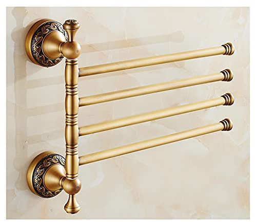 GLJTUO Handtuchregal, Handtuchstange Zur Wandmontage, Handtuchhalter, Handtuchständer, Handtuchstange Aus Schwenkbarem Messing Im Ländlichen Stil, Gold, Gebürstete, Robuste,