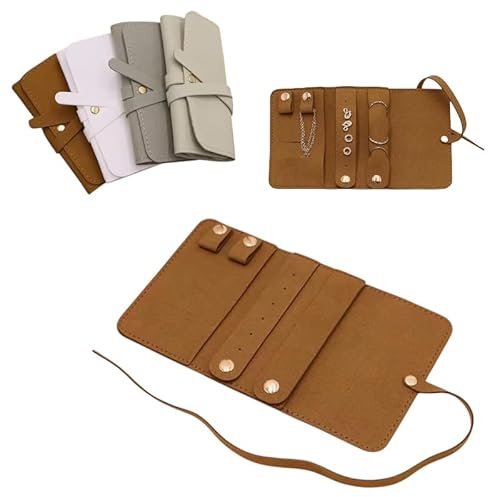HamdiCo Pochette rouleau bijoux voyage pour femme - Organisateur pliable en velours pour colliers, bagues et boucles d'oreilles, compact et pratique (Marron)