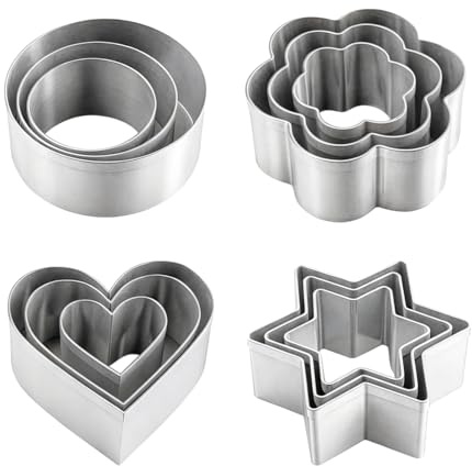 12-Piece Stainless Steel Cookie Cutter Set - Round, Heart, Star, Flower & More Metal Shapes for Baking, Mini Biscuit Molds for Cookies, Fondant & Dough - Dishwasher Safe