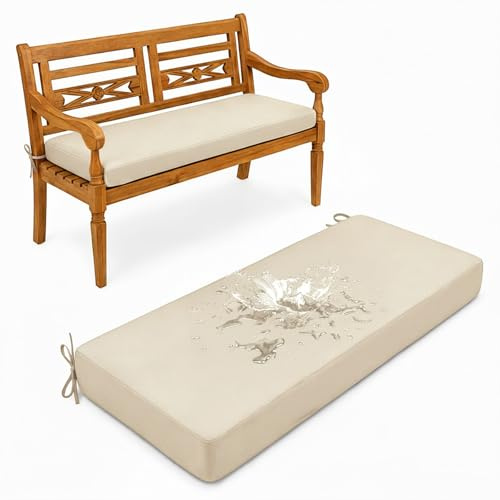 Aocase 5cm Dick Sitzbank Kissen 115x50cm Bankauflage Bankkissen Sitzkissen Bank mit Rutschfester Unterseite, Indoor Outdoor Abnehmbarem Sitzauflage Gartenbankauflage Sitzpolster, Beige