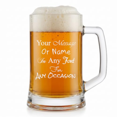 ukgiftstoreonline Personalised Engraved Beer Stein Glass, 510ml | Laser Engraved Custom Message, Gift For Him, Birthdays Fathers Day Present, Anniversary or Christmas