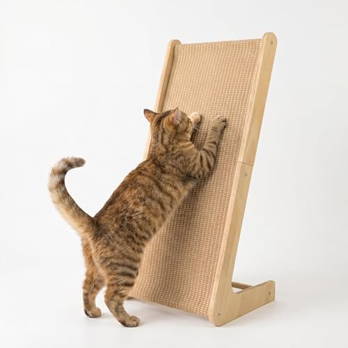 Rascador para gatos en forma de L, con sisal natural y madera, protección para muebles para gatos de hasta 15 kg (69 cm)