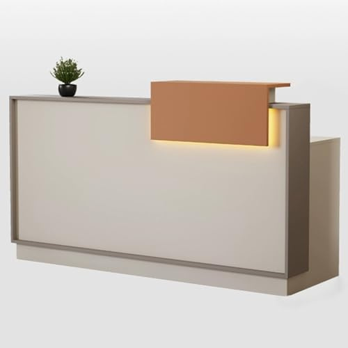 Trähyllenhet – receptionsskrivbord, modernt främre bänkskrivbord med LED-ljus, bänkbord med dold tangentbordsbricka, receptionsbord med låsbar låda, för hemmakontor och av