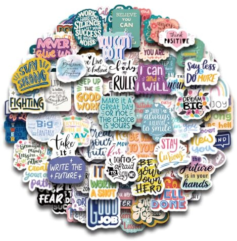 100 Pcs Motivational Stickers for Adults & Teens - Waterproof Vinyl Positive Affirmation Quote Decals for Laptop, Water Bottle, Scrapbook & Vision Board