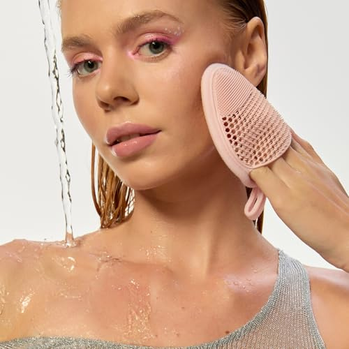 Glov Pad Doppio Lato Struccante e Purificante Rosa - Struttura in Silicone per Pulizia Profonda Fibra Ultra-morbida per Rimozione Trucco Ideale per Viso e Occhi Riutilizzabile e Facile da Pulire