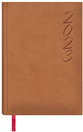 Jahresplaner 2023 – Wochenplaner – Jeden Tag eine Seite – Größe 15 x 21 cm – Modell Brasilia – Kamelfarbe – Blatt Knochen – Tragbarer Monatsplaner – Dohe