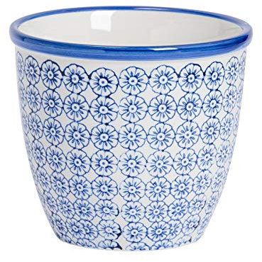 Nicola Spring Patterned Plant Pot - Navy - 14cm Porcelain Indoor Ceramic Planter with Drainage Holes Outdoor Garden Flower Pots for House & Garden Flowers