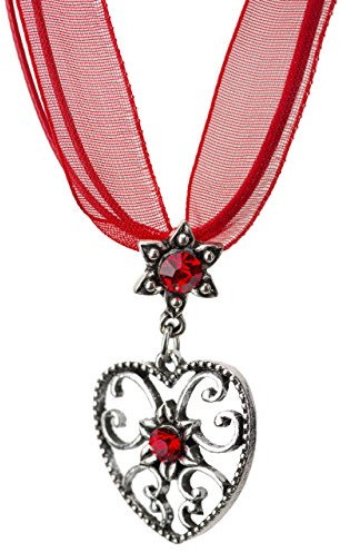 Trachtenkette Alpensonne Herz und Edelweiss Anhänger mit Strass - Trachtenschmuck Kette für Dirndl und Lederhose (Rot)