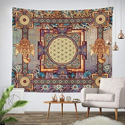 Goldbeing indischer Wandteppich Wandbehang Mandala Tuch Wandtuch Gobelin Tapestry Goa Indien Hippie-/ Boho Stil als Dekotuch/Tagesdecke indisch orientalisch Psychedelic (203 x 153cm, Rechteck)