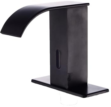 HHOOMMEE Automatic Waterfall Touchless Bathroom Sink Faucet, Motion Activated Sensor Square Body Hands-Free Tap Water Mixer,Matte Black