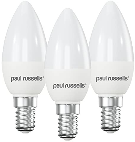 paul russells LED Light Small Edison Screw E14, 25watt Equivalent, 2.5W 250LM LED Bulbs, 2700K Warm White Lamps, Frosted C35 SES Candle Energy Saving (Not Dimmable) Chandelier Lightbulbs, 3 Pack