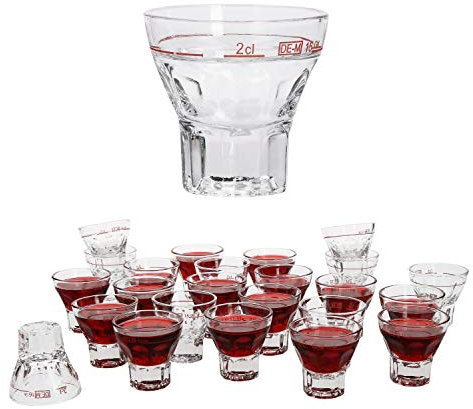 Van Well 24er Schnapsgläser Set Mannheim I 2cl Shotgäser aus Kristall-Glas mit rotem Eichstrich I Pinnchen Gläser für Tequila Raki Wodka Likör Ouzo I Kurze Gläser Set 24 teilig