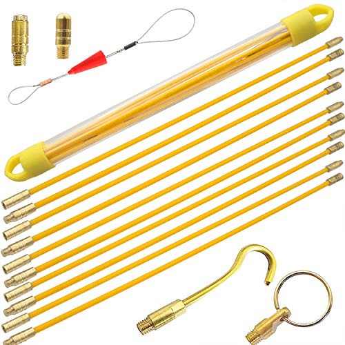 Akuoly Tire fil électriques 5.0M Jeu de baguettes fibre de verre, Kit rétractable d'installation pour Cable en Boîtier Plastique, 50cm x 10pièces, jaune