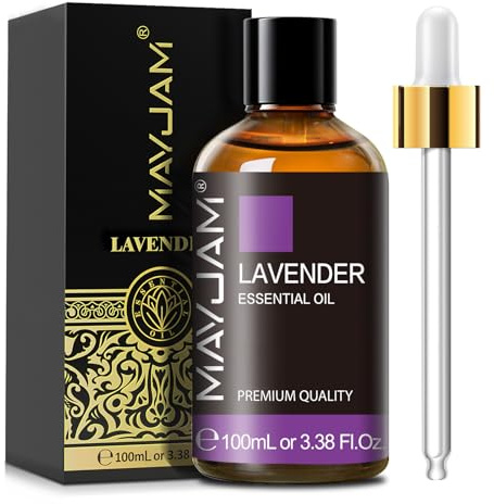 MAYJAM Lavender Essential Oil 100ML - Premium Diffuser Oil | with Glass Dropper, Long Lasting Aroma, for Diffuser, Aromatherapy, Massage, Candle and Soap Making, Bedroom, Office