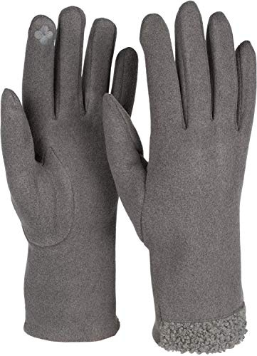 styleBREAKER Damen Touchscreen Handschuhe Teddyfell | Wärmendes Fleece-Innenfutter, leitfähige Fasern am Zeigefinger, weicher Plüsch-Saum, elastische Einheitsgröße (16-21 cm).