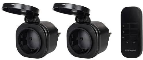 Smartwares Lot de 2 prises télécommandées d'extérieur - 2 prises, télécommande, luminaires et appareils jusqu'à 3000 W - Plug & Connect