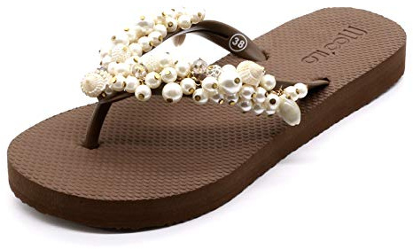 Flip Flops - Mooilo - Model S mit Muscheln und Perlen, Handarbeit - Flip Flop - spezielle Sohlenkonstruktion - Design, Made in Germany