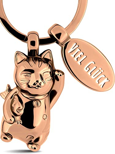 LANOLU Schlüsselanhänger Katze, Glückskatze Maneki Neko, Lucky Cat Schlüsselanhänger Glücksbringer, Mutmacher, Abschiedsgeschenk, Geschenk Katzenliebhaber, 3D Winkekatze Figur aus Metall