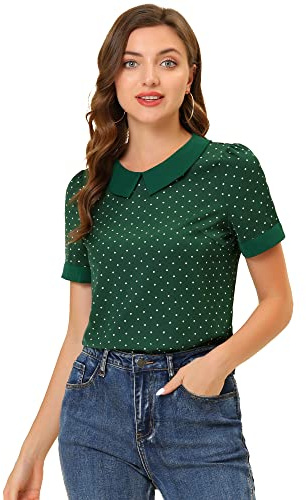 Allegra K Women's Peter Pan Collar Shirt Vintage 1950s Polka Dots Blouse, Green, S