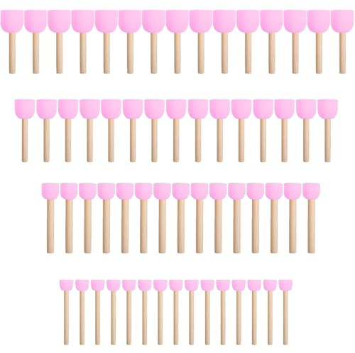 WAFJAMF 60 Pcs Assorted Size Round Sponges Brush Set, 4 Size DIY Paint Tools for Kids – Pink