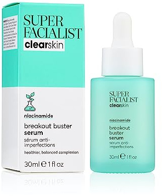 Super Facialist Breakout Buster Serum - Clear Skin Solutions, Spot Treatment for Acne with 10% Niacinamide, Tea Tree Oil & Prebiotics, Vegan Friendly 30ml