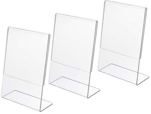 Voarge Schilderhalter Ständer Tischaufsteller aus Acryl, A5, L-Form, klar, Acryl, für Restaurant, Geschäft, Hotel, Büro, Ausstellung, Dokumente, Poster (3 Stück)