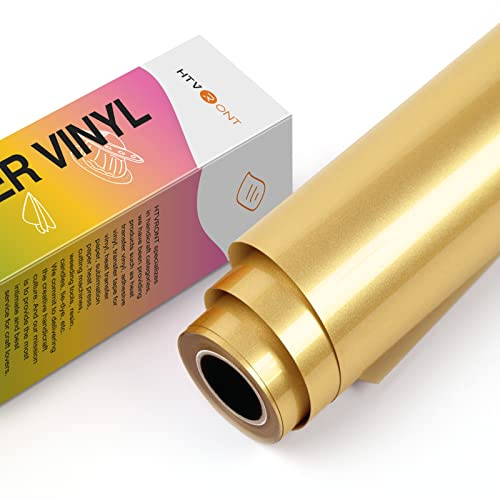 HTVRONT Plotterfolie Textil 30.5cm × 3.05m(Gold) | PU Flexfolie, Zum Aufbügeln, Für T-Shirt & Stoffe, Einfach zu entgittern & zu bügeln, Für alle Plotter
