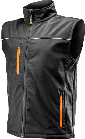 NEO TOOLS Softshell-arbetsväst, vattentätt och ventilerande tyg, luftcirkulation och vattenbeständighet, justerbar dragsko i midjan, reflekterande element (XXL)