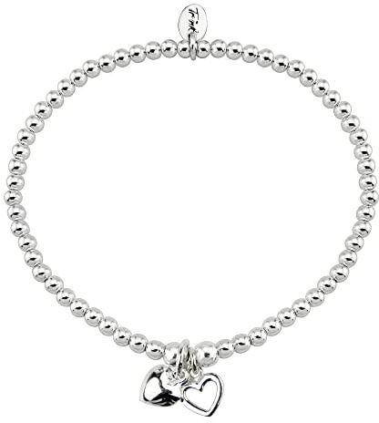 TRINK Brand Two Little Hearts Charm Sterling Silver Beaded Bracelet