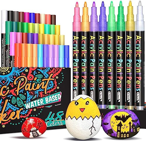 48 Farbe Acrylstifte für Steine wasserfest Steine Bemalen Acrylstifte Wasserfest Permanent Marker Acryl Stifte für Kunststoff DIY Fotoalben Glas Holz Papier Keramik Metall Geschenkekarte Leinwand