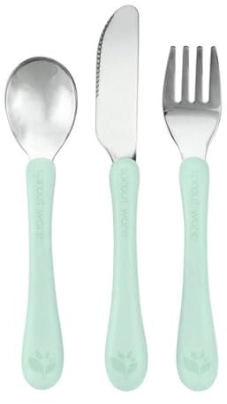 Green Sprouts® Stainless Steel & Sprout Ware® Kids' Cutlery, 12mo+, Plant-Plastic, Dishwasher Safe, Ergonomic, Tested for Hormones - Light Sage